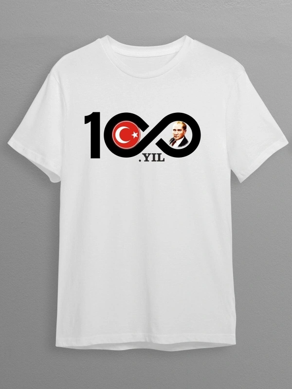 100. Yıl Atatürk Cumhuriyet Bayramı Baskılı Yetişkin Unisex T-shirt HC01