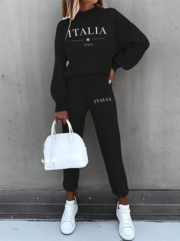 2li Kadın Harf Baskılı Sweatshirt Ve Eşofman Altı Takımı