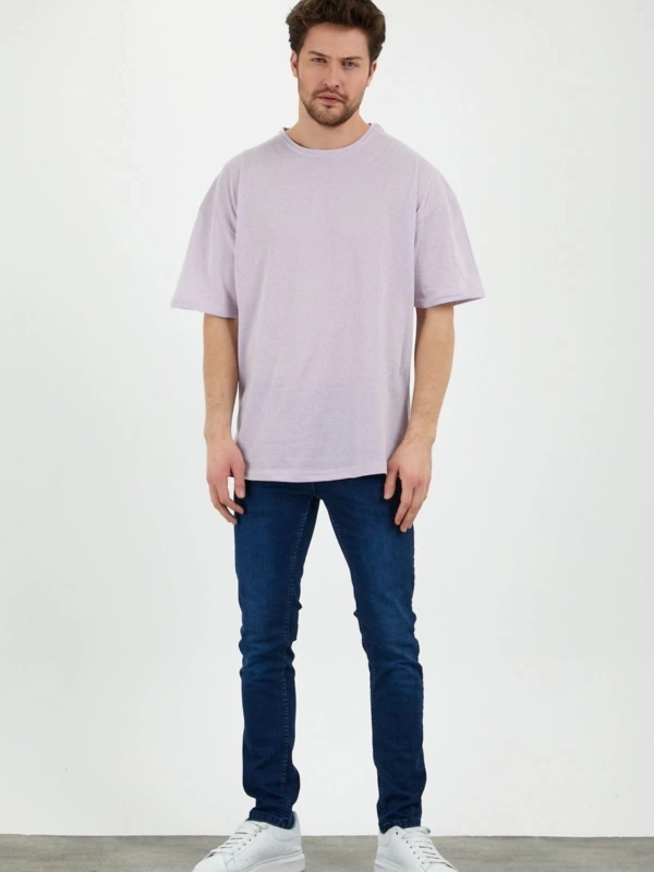 2li Paket Lila Unisex Bol Kesim Oversize Tshirt Ve Kolye