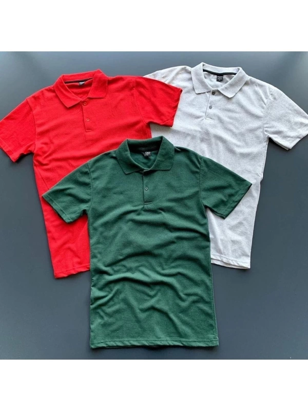 3 Lü Paket Dar/slim Fitt Polo Yaka Tshirt Oneoff