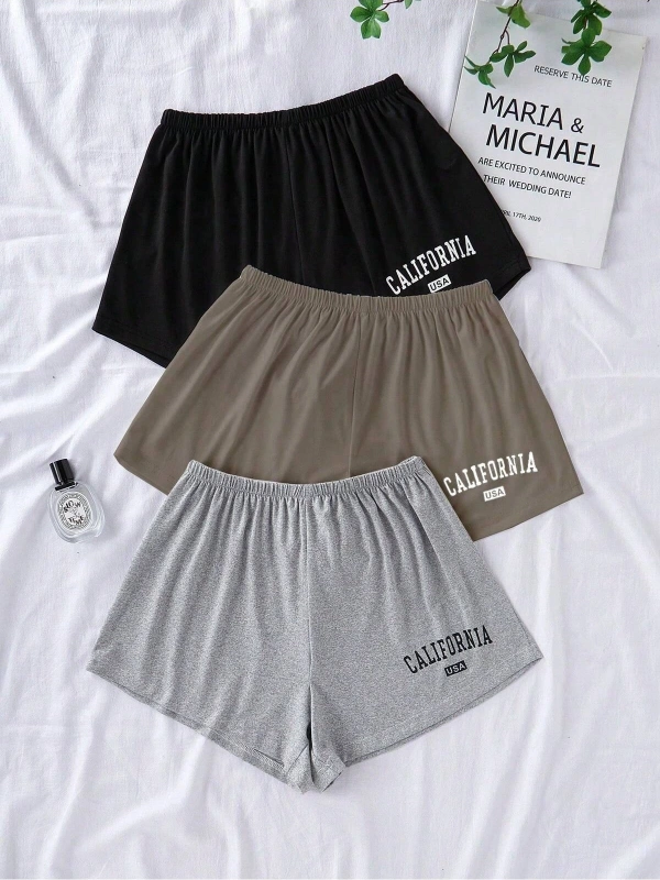 3 Renk Karışık Harfli Baskılı Elastik Bel Günlük Pantolon