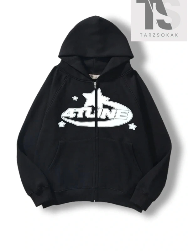 4 Tune Baskılı Örme Pamuk 2 iplik Fermuarlı Hırka