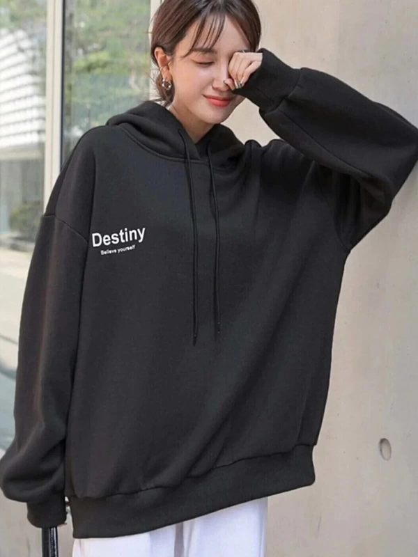 Unisex Siyah Destiny Baskılı Kapüşonlu Oversize Sweatshirt TYC00329867470