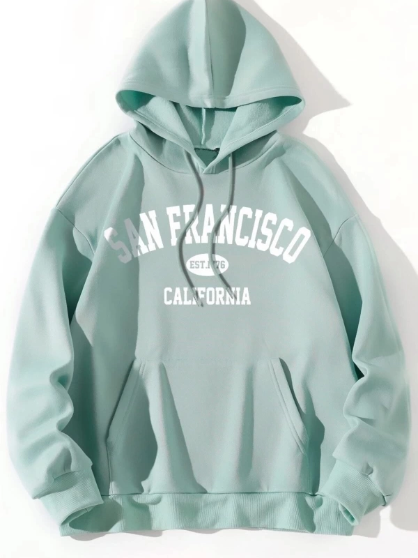 Unisex Mint Yeşili San Francisco Baskılı Kapüşonlu Sweatshirt mintyesili