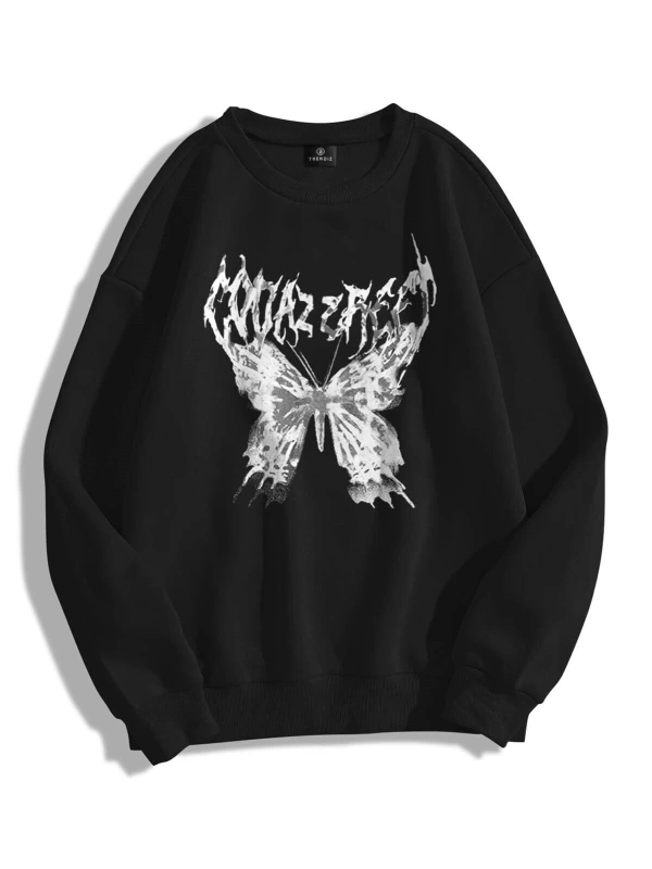 Unisex Punk Kelebek Bisiklet Yaka Sweatshirt Trndz1470