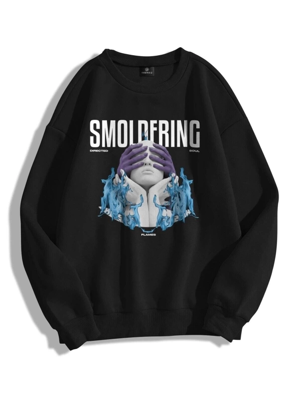 Unisex Smoldering Bisiklet Yaka Sweatshirt Trndz1415
