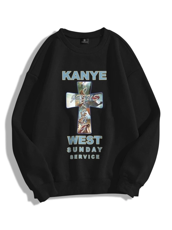 Unisex Kanye Sunday Service Bisiklet Yaka Sweatshirt Trndz1483