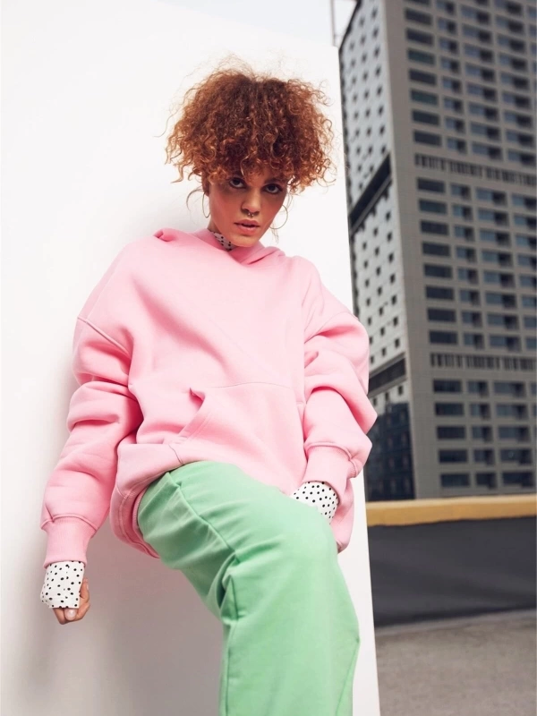 Unisex Oversize Basic Sweatshirt Pembe Trndz300