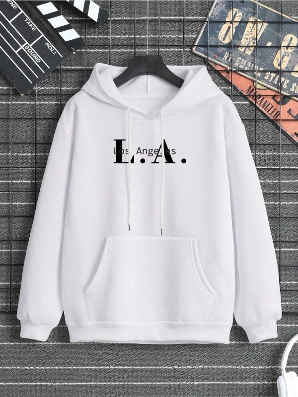 Beyaz Los Angeles Baskılı Oversize Kapuşonlu Kadın Sweatshirt bsglangelessweat