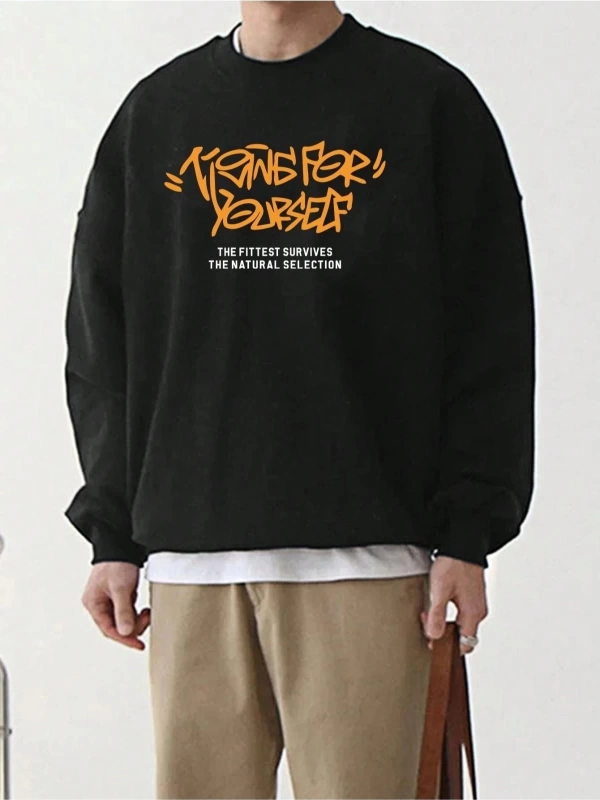 Siyah The Fittest Baskılı Oversize Bisiklet Yaka Erkek Sweatshirt bsgthefittest