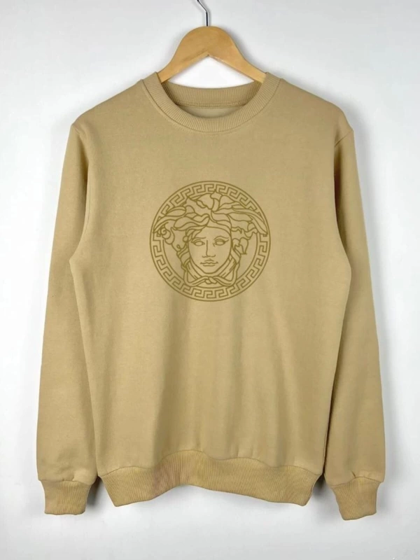 Erkek Bej Medusa Baskılı Oversize Bisiklet Yaka Sweatshirt Benisengiydirmedusab
