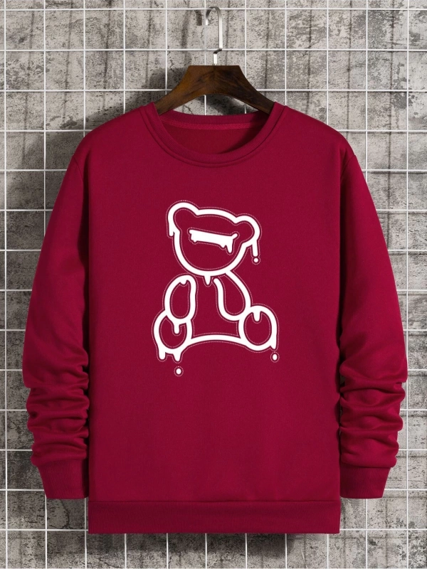 Kırmızı Ayıcık Baskılı Oversize Bisiklet Yaka Kadın Sweatshirt. bsggozsuzayiswe