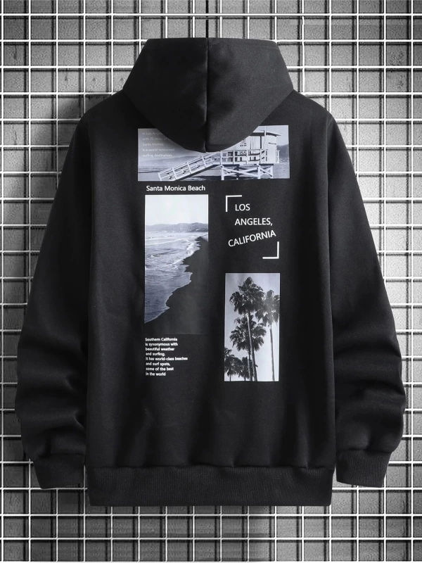 Siyah Santa Monica Baskılı Oversize Kapuşonlu Unisex Sweatshirt bsgsantamonicas