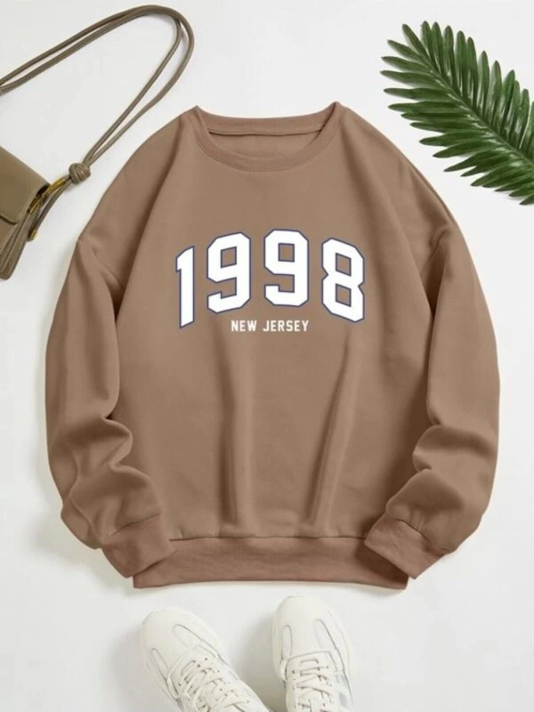 Unisex Kahverengi 1998 Baskılı Bisiklet Yaka Sweatshirt bsg1998sweat