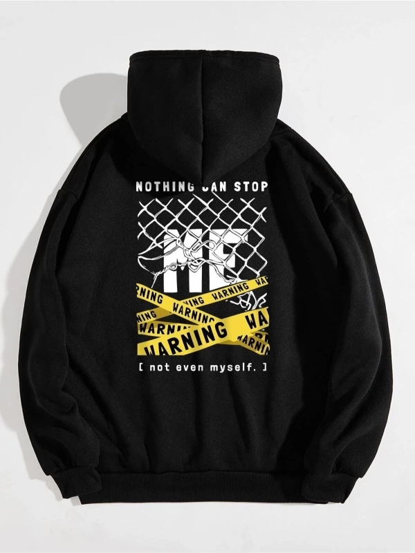 Erkek Siyah Nothing Can Stop Me Baskılı Sırt Baskılı Oversize Kapşonlu Sweatshi