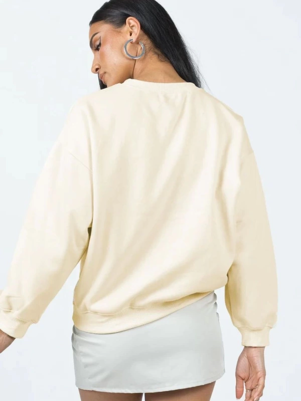 Kadın Ekru Athens Yazılı Oversize Bisiklet Yaka Sweatshirt Benisengiydirathenss