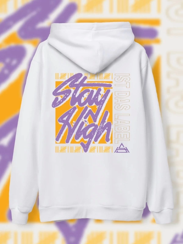 Beyaz Stay High Baskılı Oversize Kapuşonlu Unisex Sweatshirt Tycg76