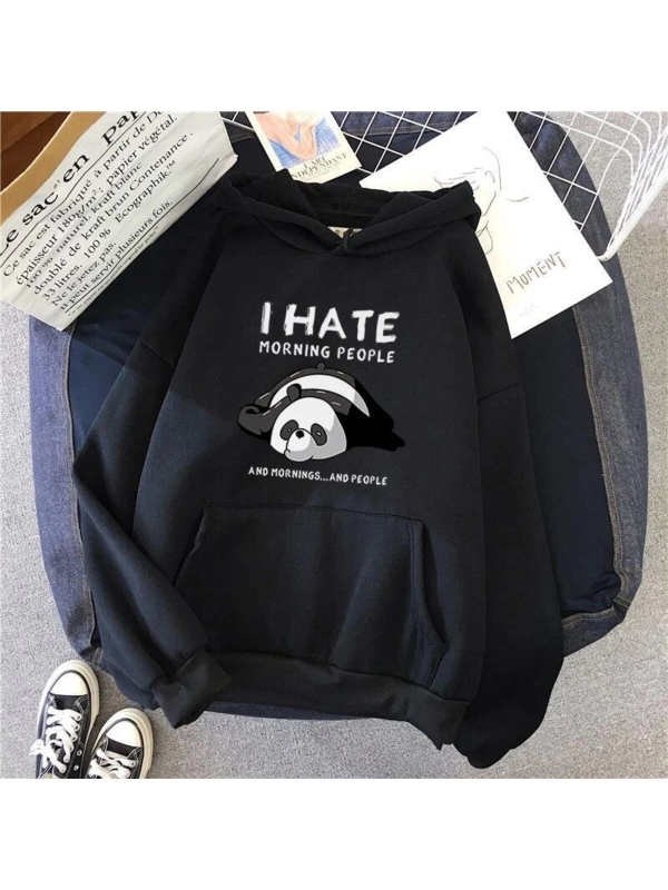 Panda Grafik Desenli Kapşonlu Hoodie 12574