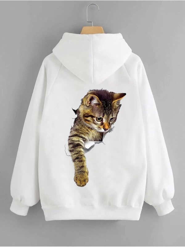 Unisex Yaramaz Kedi Arka Baskılı Kapşonlu 12732