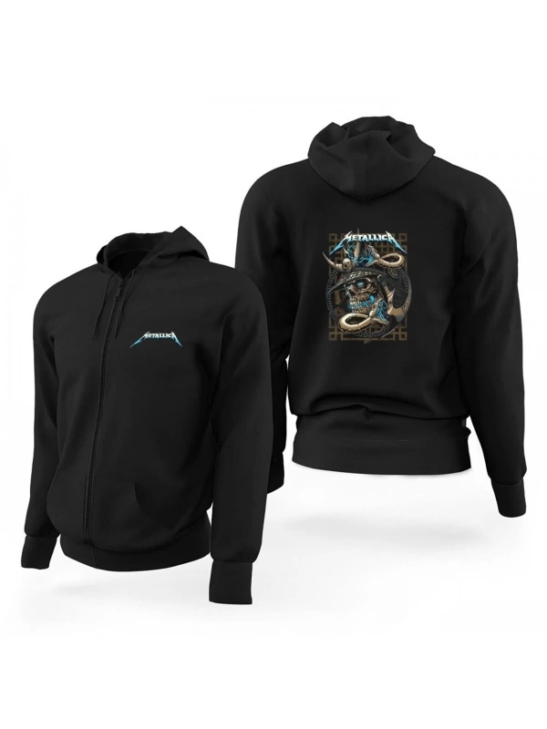Metallica Kurukafa Yılan Fermuarlı Kapsonlu Sweatshirt 12916