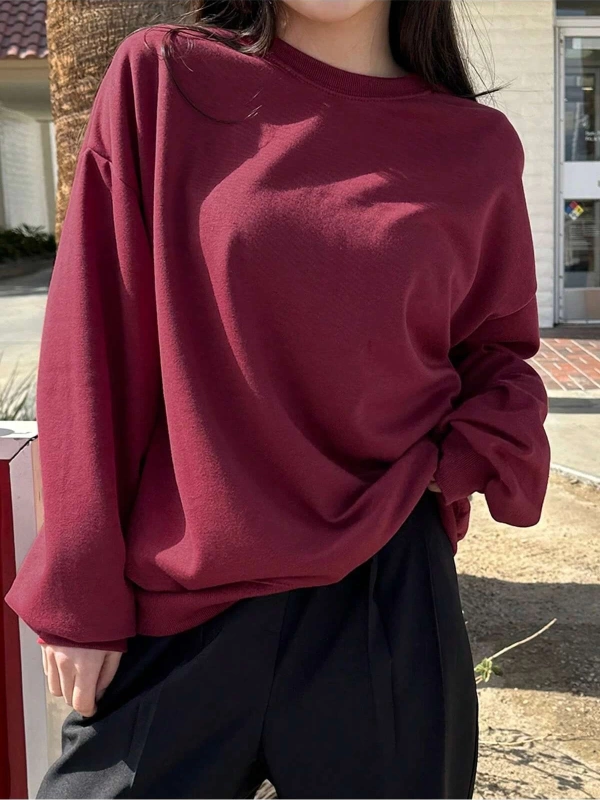 Unisex Kadın/Erkek DAZY Katı Düşük Omuz Oversize Sweatshirt