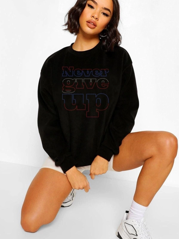 Never Give Up Oversize Siyah Sweatshirt VDPSWT249