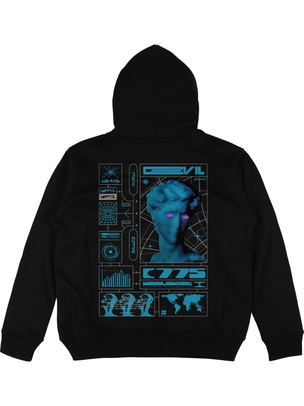 775 v2 Siyah Oversize Unisex Kapüşonlu Sweatshirt Hoodie