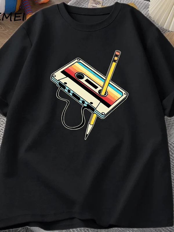 80s kaset bant kalem T shirt erkek kadın Retro Vintage gerileme müzik kısa kollu grafik T shi 2860
