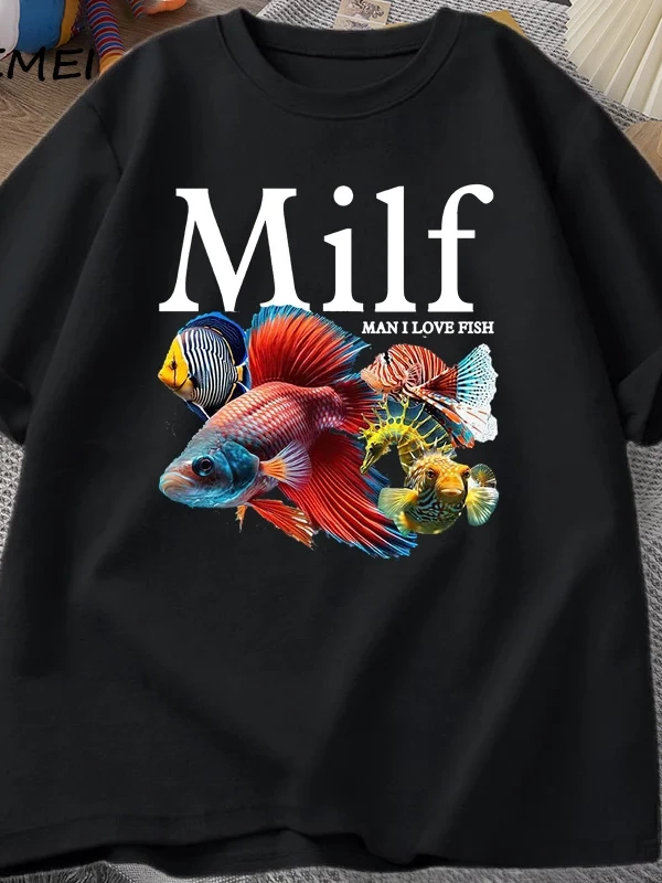 Adam balık seviyorum MILF TShirt komik balık sevgilisi T-Shirt erkekler balıkçı pamuk erkek t 2908