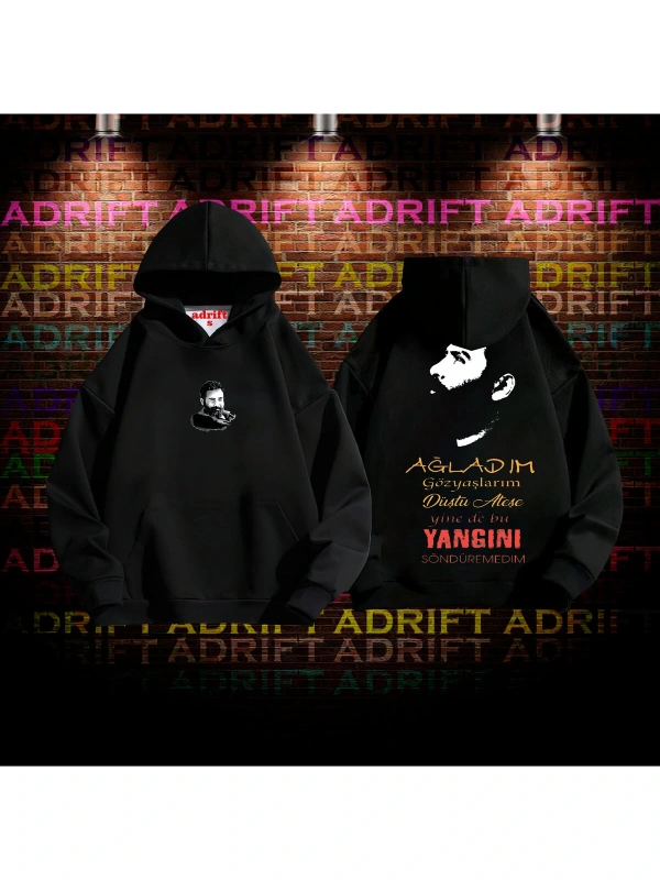Ahmet Kaya Tasarım Baskılı Kapüşonlu Sweatshirt Hoodie Siyah