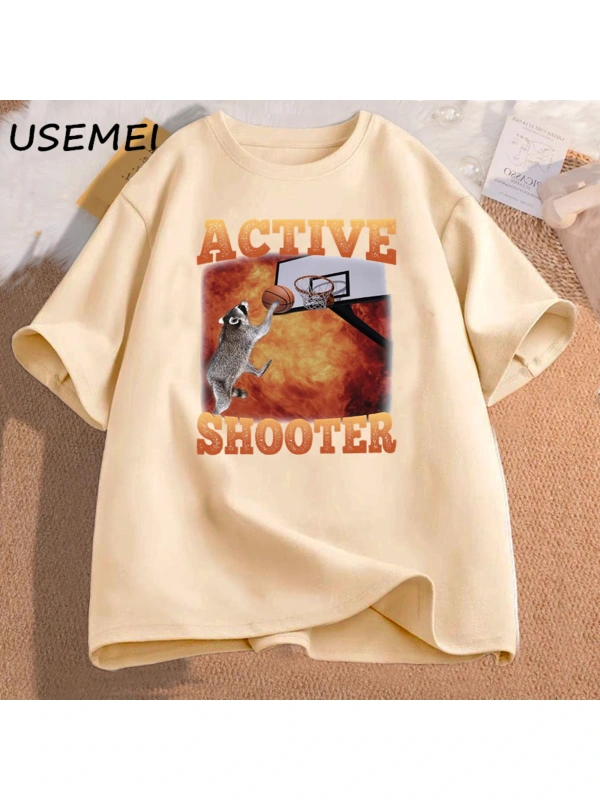 Aktif atıcı komik basketbol rakun Meme T Shirt pamuk kısa kollu grafik tişörtleri Unisex Stre