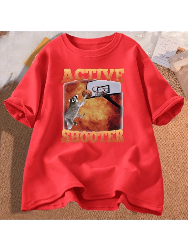 Aktif atıcı komik basketbol rakun Meme T Shirt pamuk kısa kollu grafik tişörtleri Unisex Stre