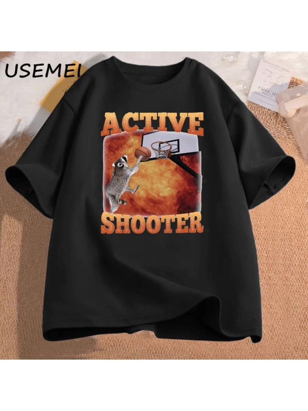 Aktif atıcı komik basketbol rakun Meme T Shirt pamuk kısa kollu grafik tişörtleri Unisex Stre