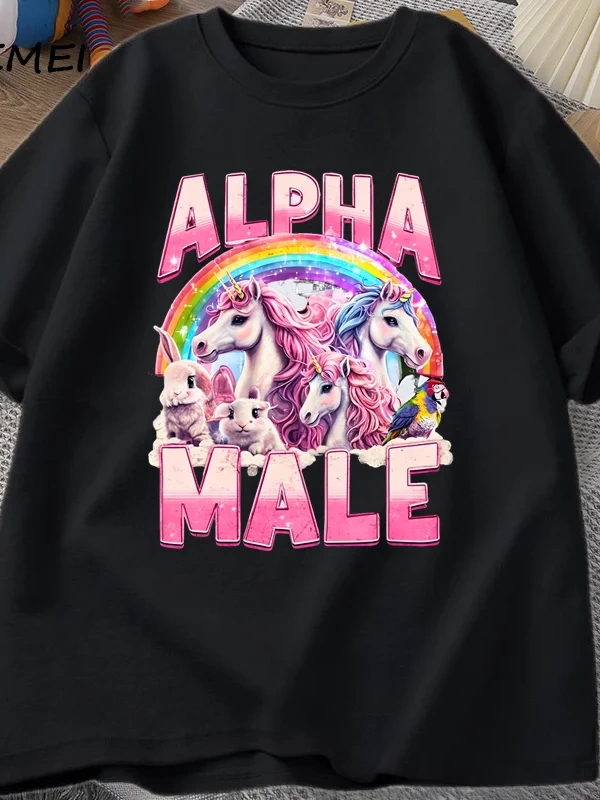 Alfa Erkek Unicorn İronik Vintage 90s T-Shirt Retro Komik Gökkuşağı Unisex Tshirt Pamuk Garip 2837