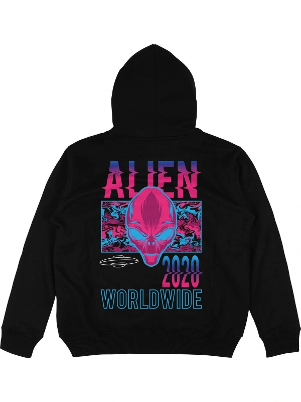 Alien Siyah Oversize Unisex Kapüşonlu Sweatshirt Hoodie