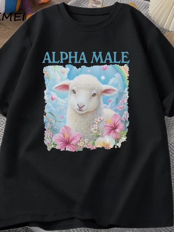 Alpha Male T Shirt Casual Cotton Meme T-shirt Silly Weird Goat Graphic Tee Fashion Short Slee 2898
