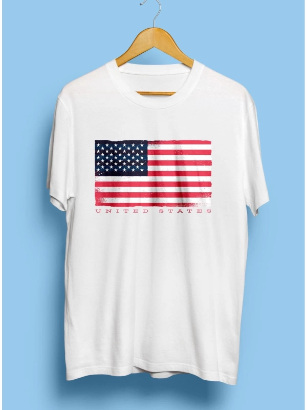 Amerika Ülke Bayrak Temalı Tasarım Baskılı Unisex Tişört