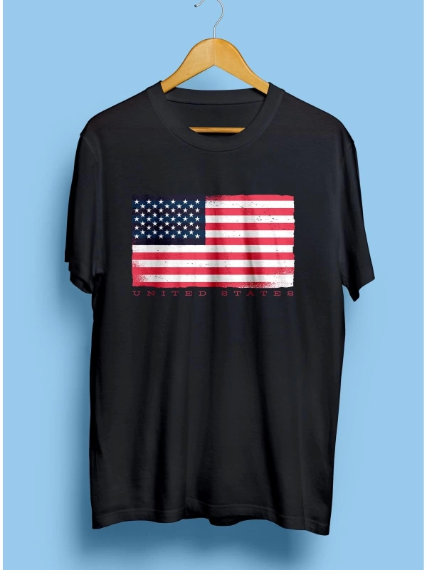 Amerika Ülke Bayrak Temalı Tasarım Baskılı Unisex Tişört
