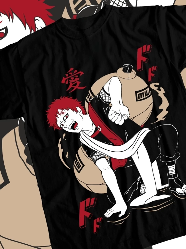 Anime Desenli Unisex Bay Bayan Tişört  Gaara Kanji Kum Naruto