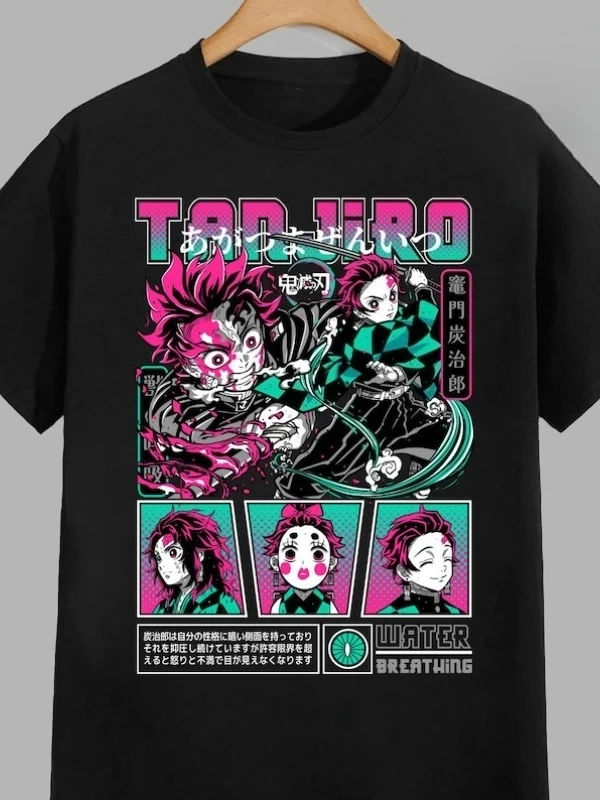 Anime Desenli Unisex Bay Bayan Tişört  Japon Kamado Tanjiro iblis avcısı