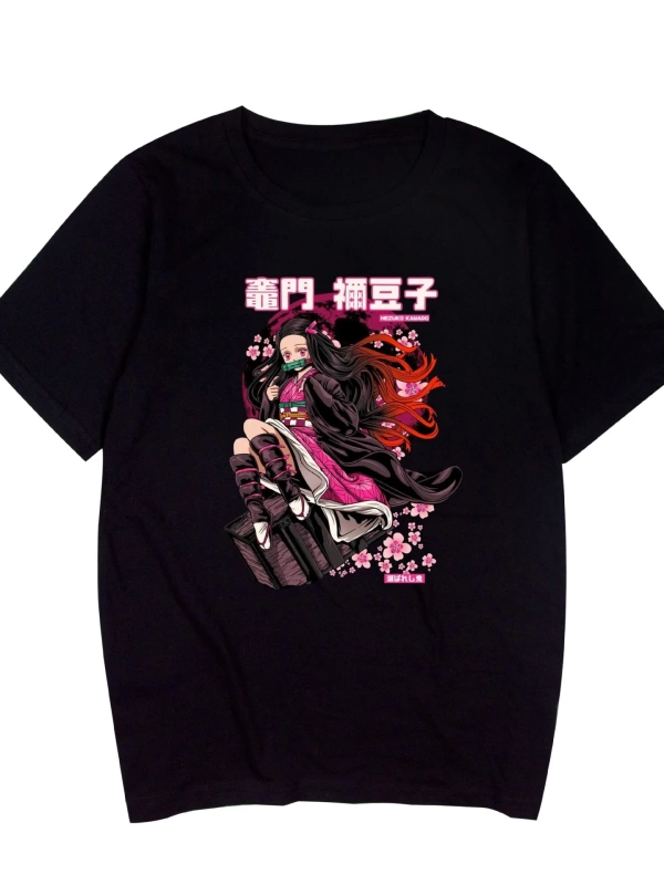Anime Desenli Unisex Bay Bayan Tişört  Kamado Nezuko Demon Slayer