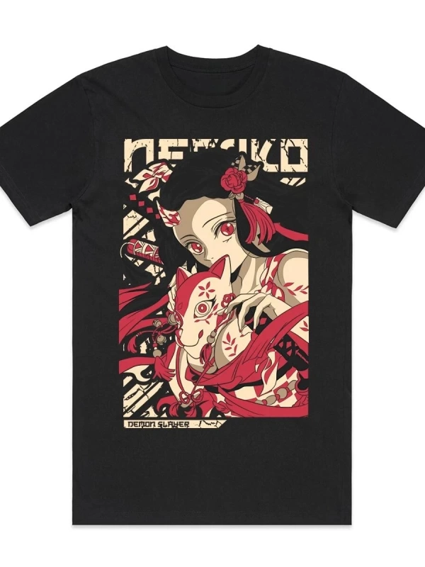 Anime Desenli Unisex Bay Bayan Tişört  Kamado Tanjiro ‌ Nezuko Demon Slayer
