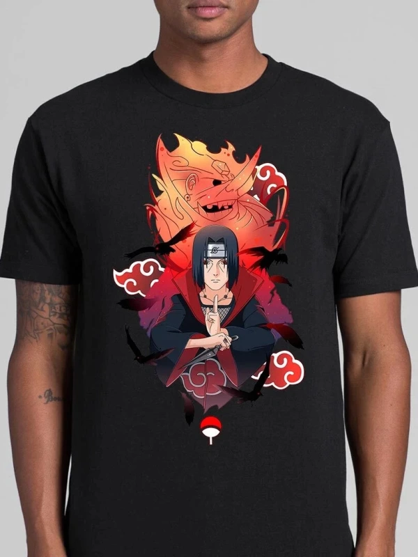 Anime Desenli Unisex Bay Bayan Tişört  Naruto Itachi Uchiha