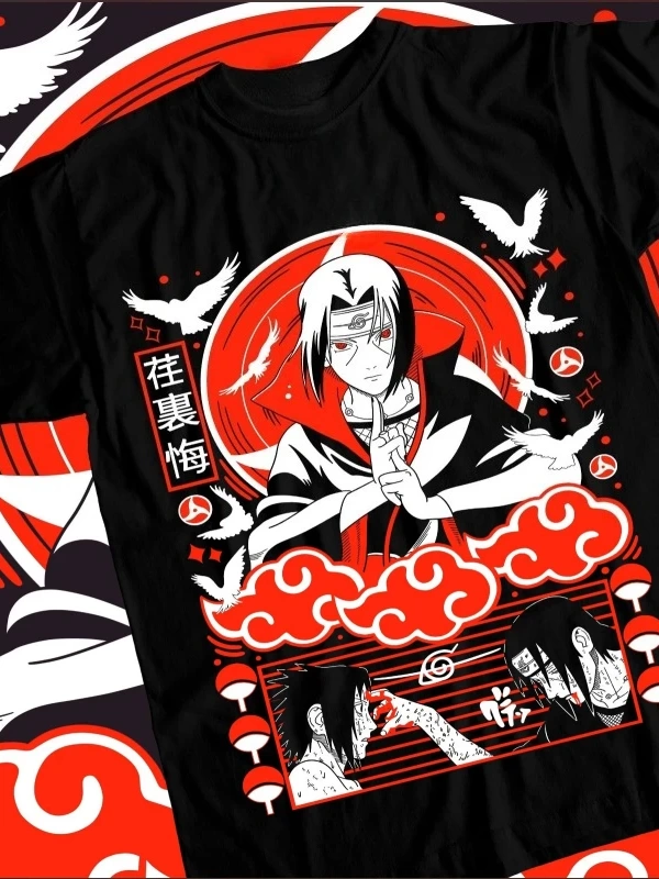 Anime Desenli Unisex Bay Bayan Tişört  Naruto Rasengan Itachi Uchiha
