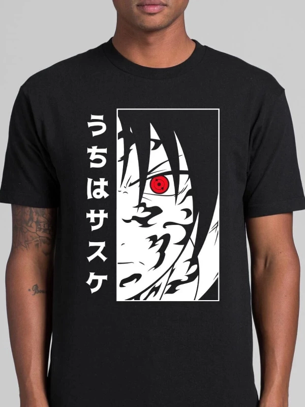 Anime Desenli Unisex Bay Bayan Tişört  Naruto Sasuke