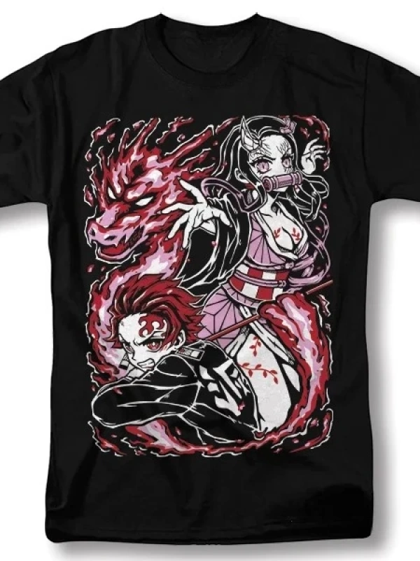 Anime Desenli Unisex Bay Bayan Tişört  Tanjiro Kamado Nezuko