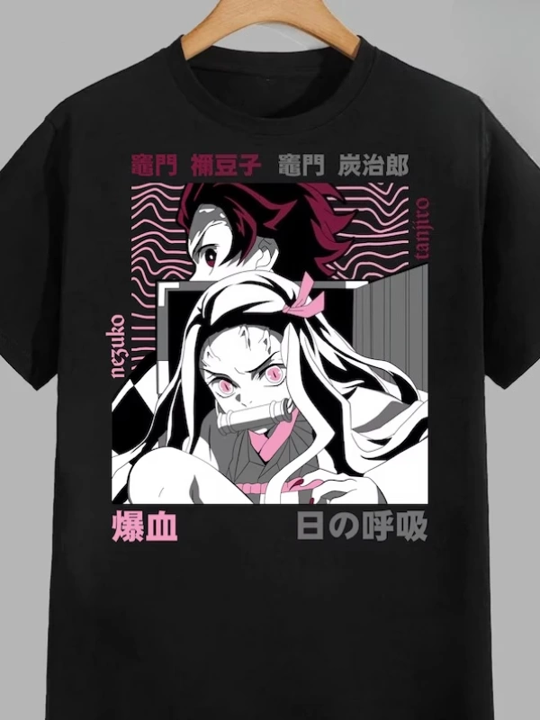 Anime Desenli Unisex Çocuk Tişört  Demon Slayer