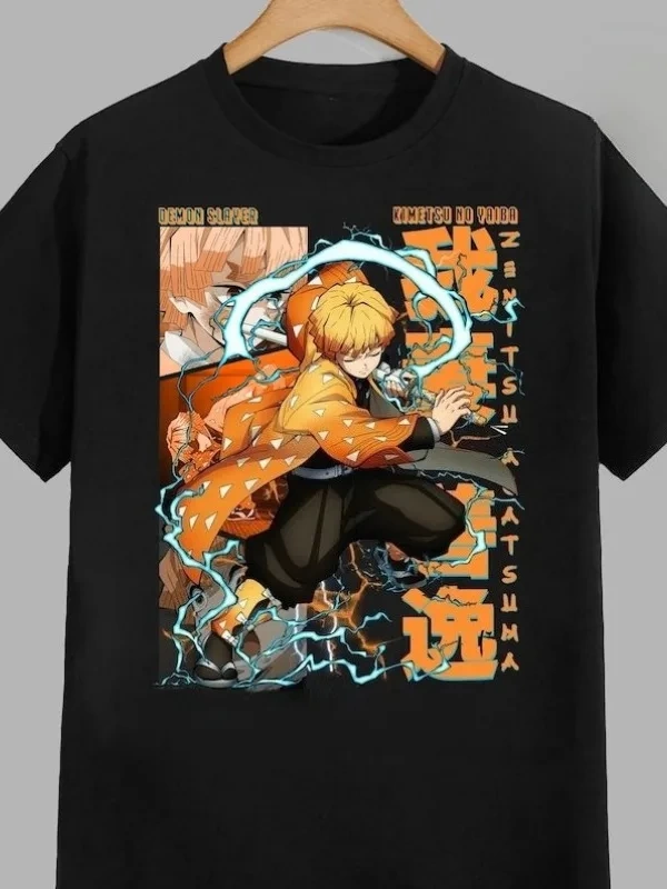Anime Desenli Unisex Çocuk Tişört  Iblis avcısı Agatsuma Zenitsu