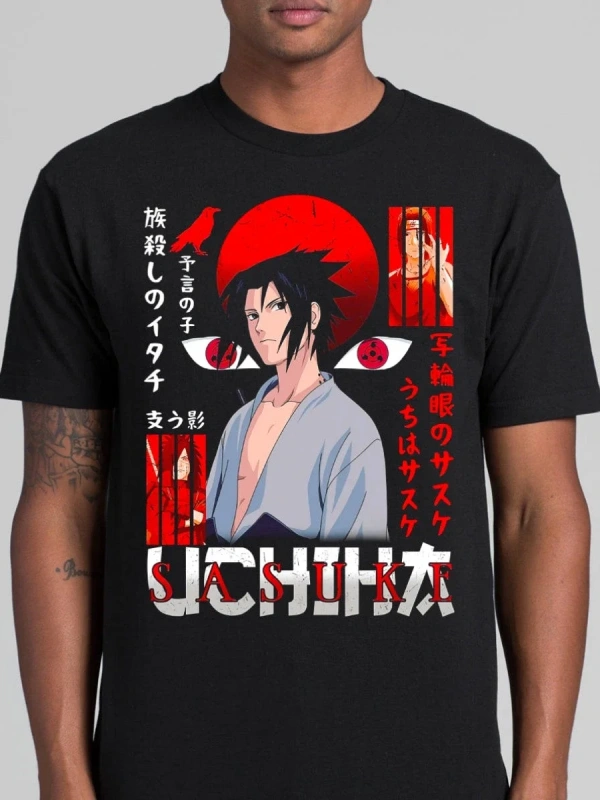 Anime Desenli Unisex Çocuk Tişört  Naruto Uchiha Sasuke