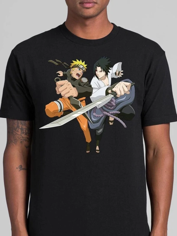 Anime Desenli Unisex Çocuk Tişört  Naruto Ve Sasuke